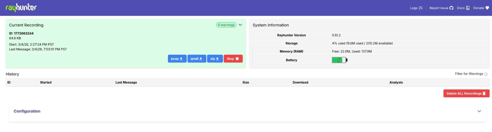 Rayhunter running on an Orbic hotspot